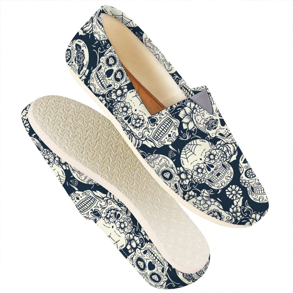 White Floral Sugar Skull Pattern Print Casual Shoes
