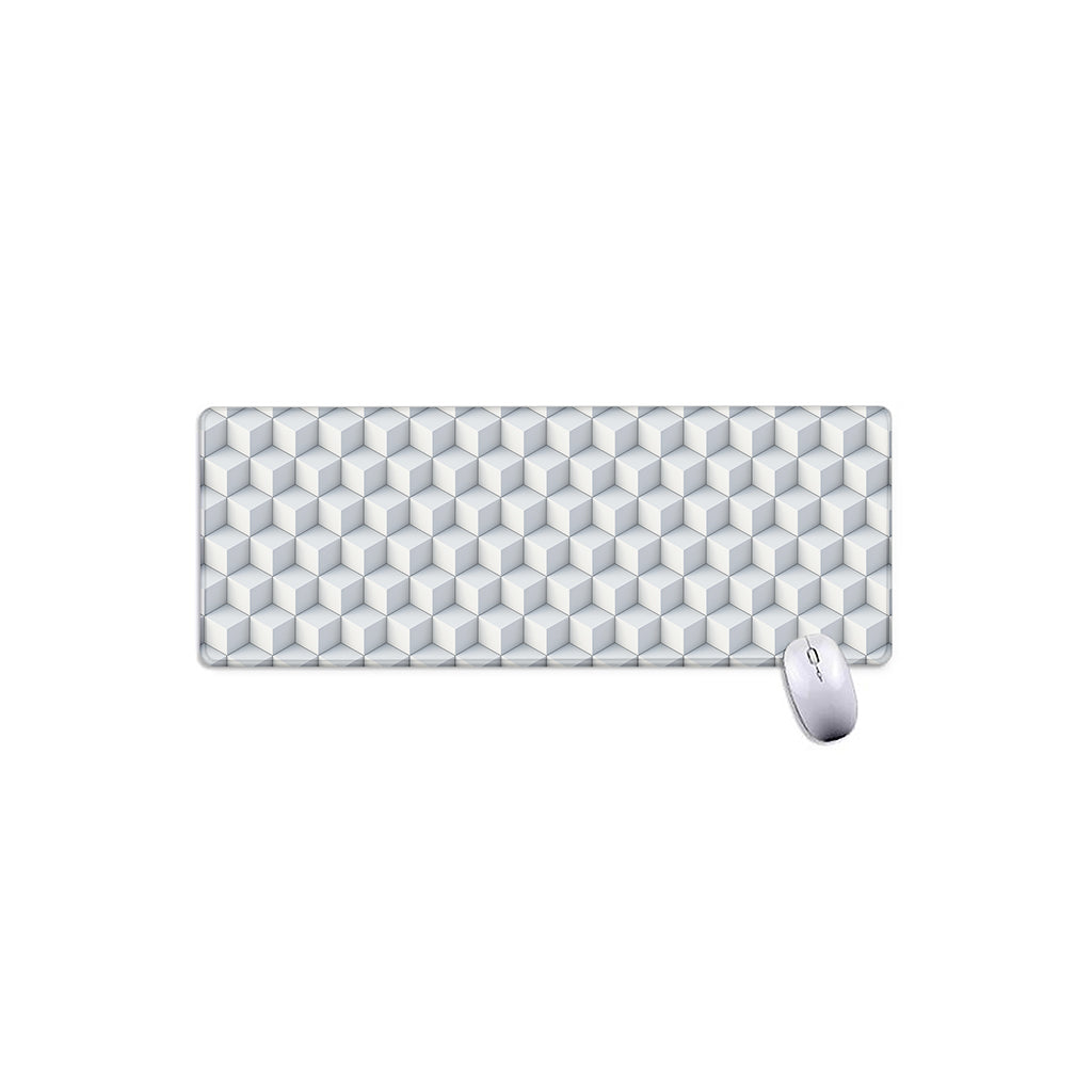 White Geometric Cube Shape Pattern Print Extended Mouse Pad