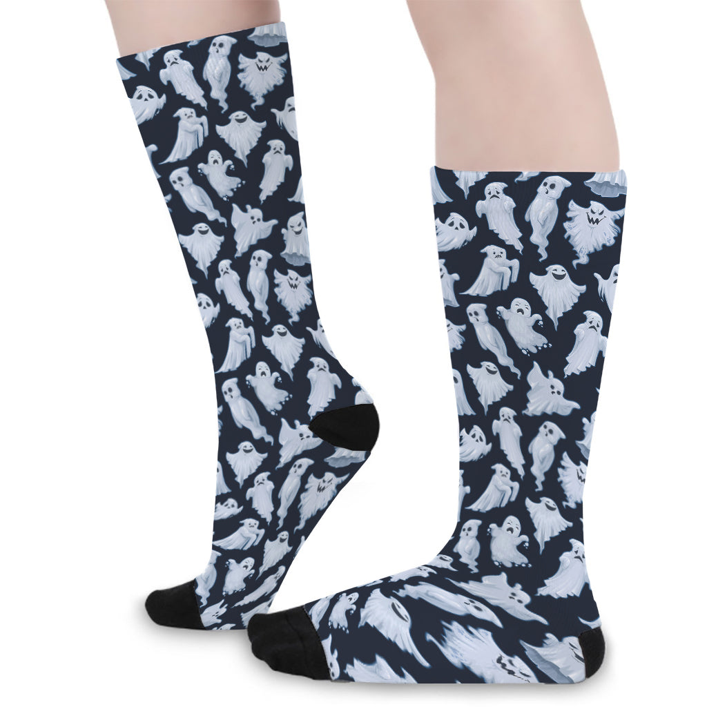 White Ghost Pattern Print Long Socks