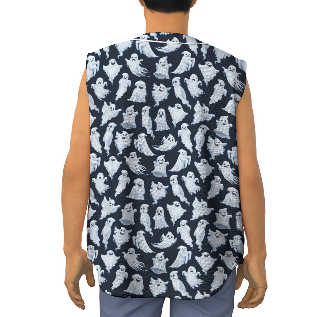White Ghost Pattern Print Sleeveless Baseball Jersey