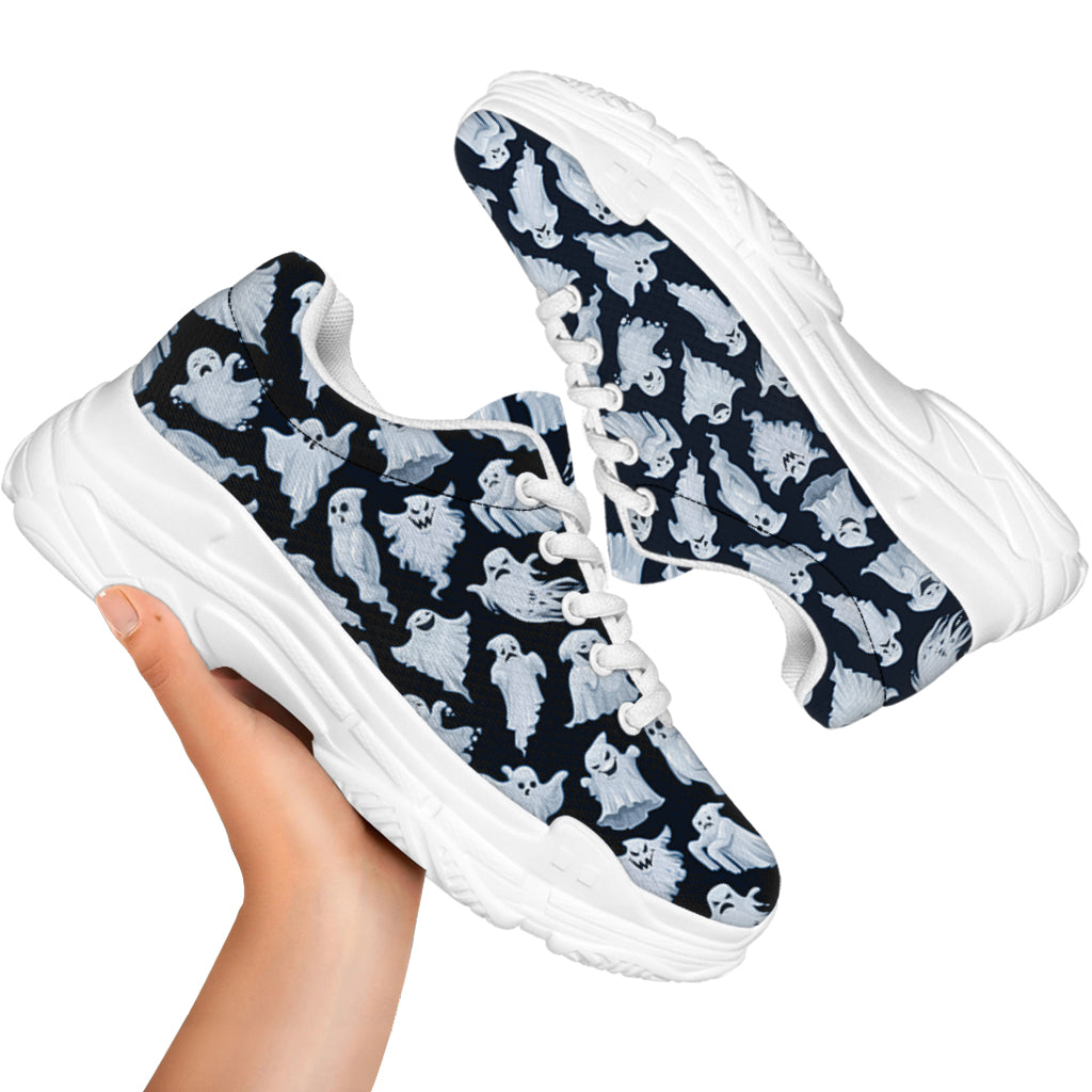 White Ghost Pattern Print White Chunky Shoes