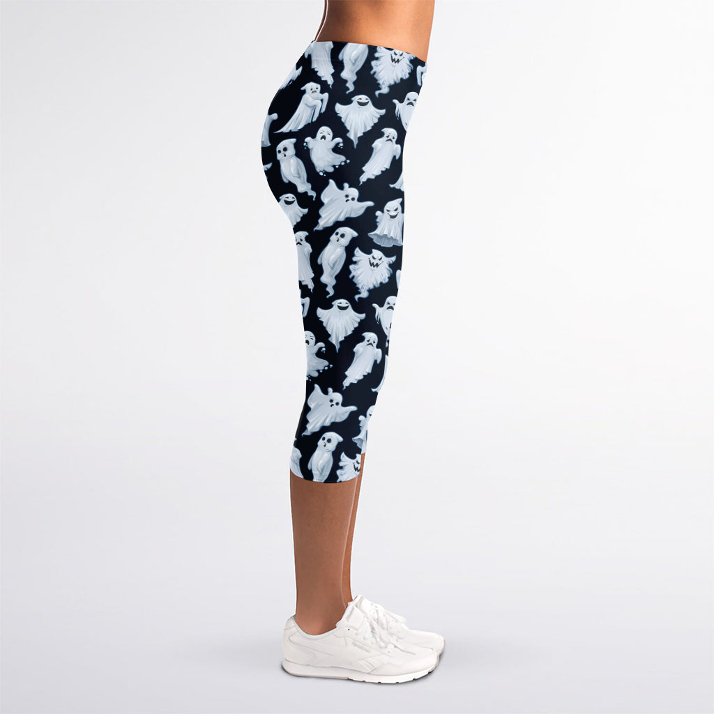 White Ghost Pattern Print Women's Capri Leggings