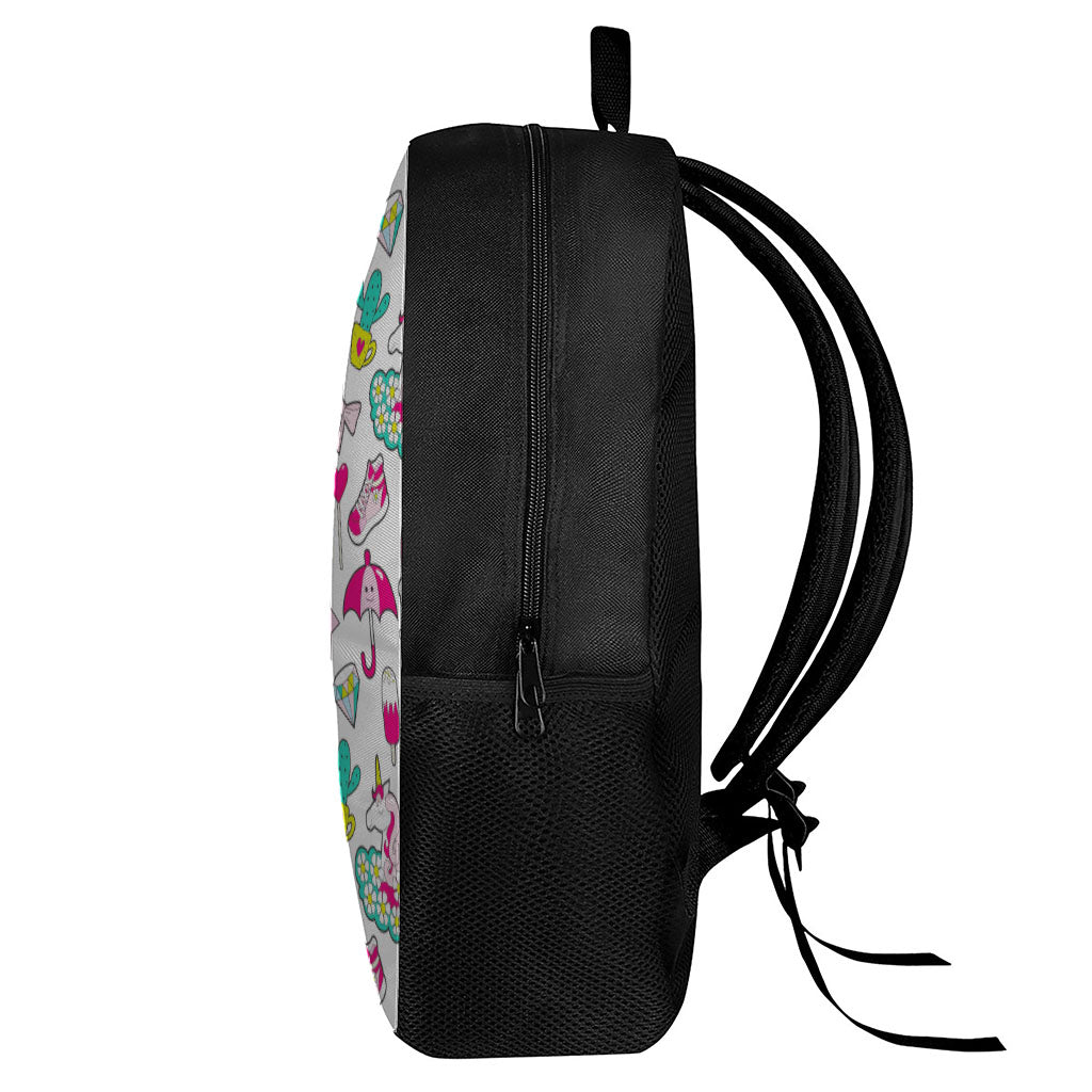 White Girly Unicorn Pattern Print 17 Inch Backpack