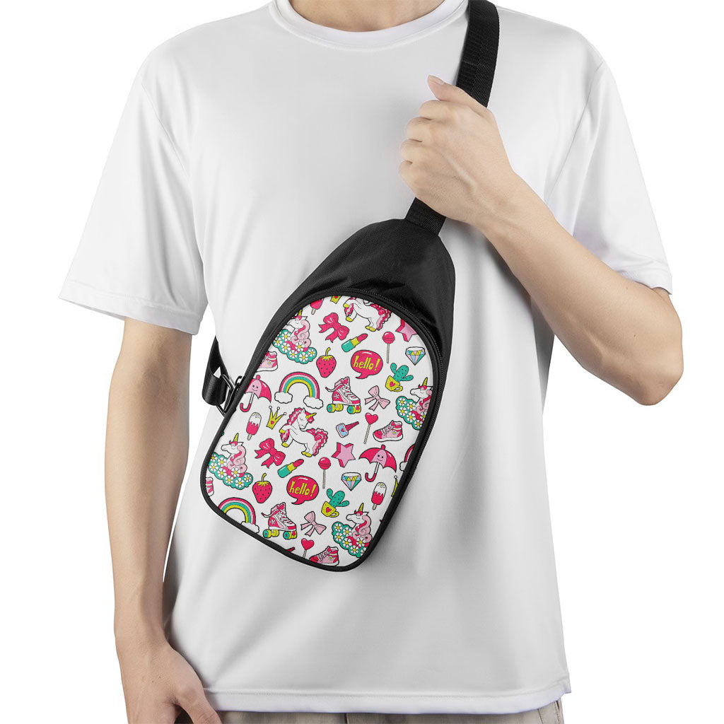 White Girly Unicorn Pattern Print Chest Bag