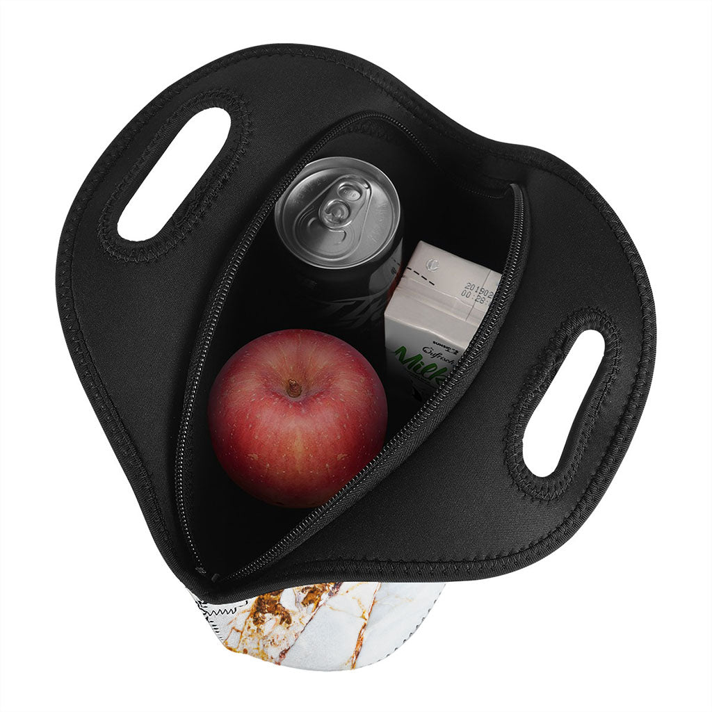White Gold Grunge Marble Print Neoprene Lunch Bag