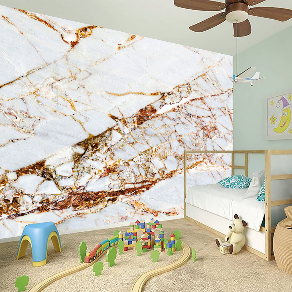 White Gold Grunge Marble Print Wall Sticker