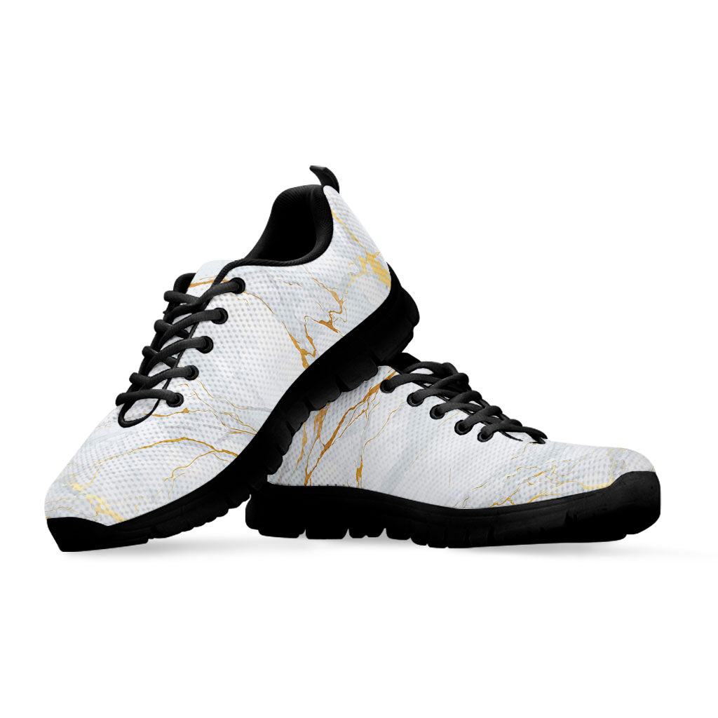 White Gold Scratch Marble Print Black Running Shoes