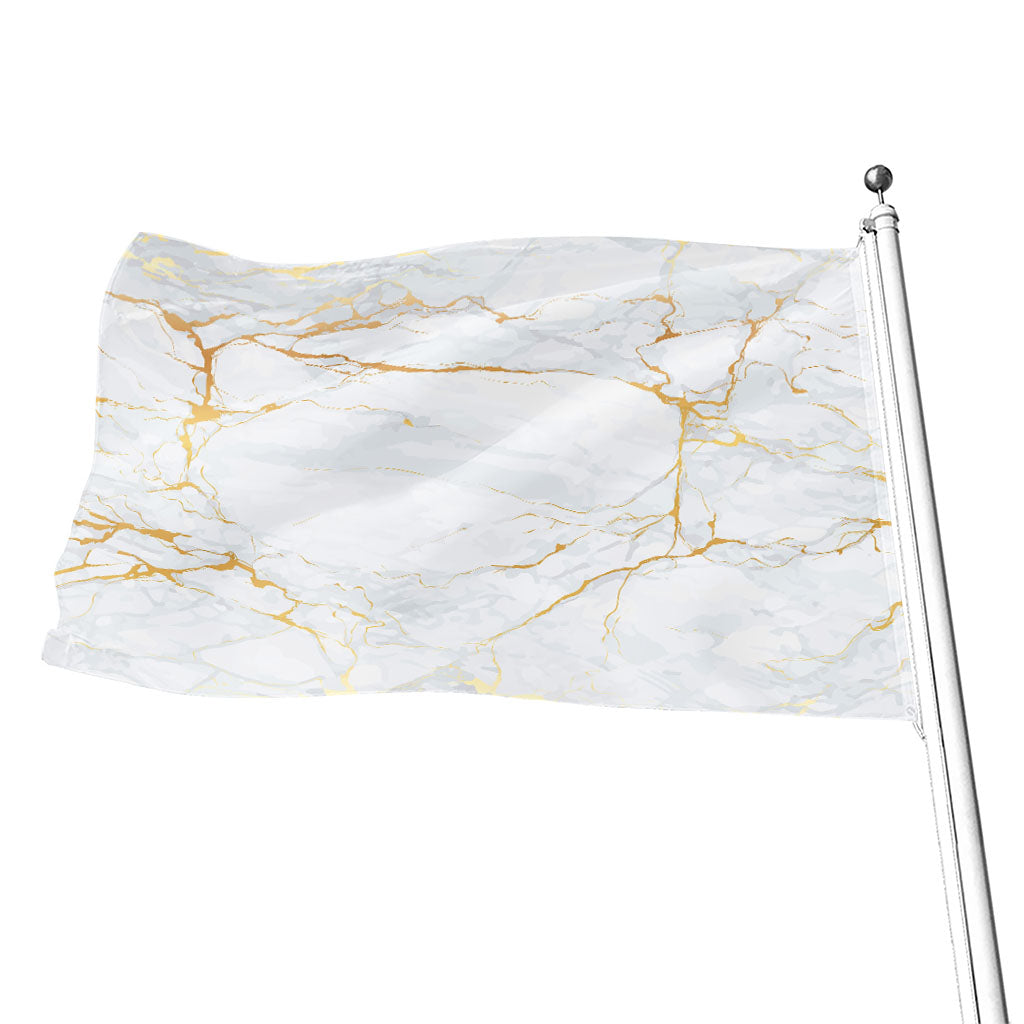 White Gold Scratch Marble Print Flag