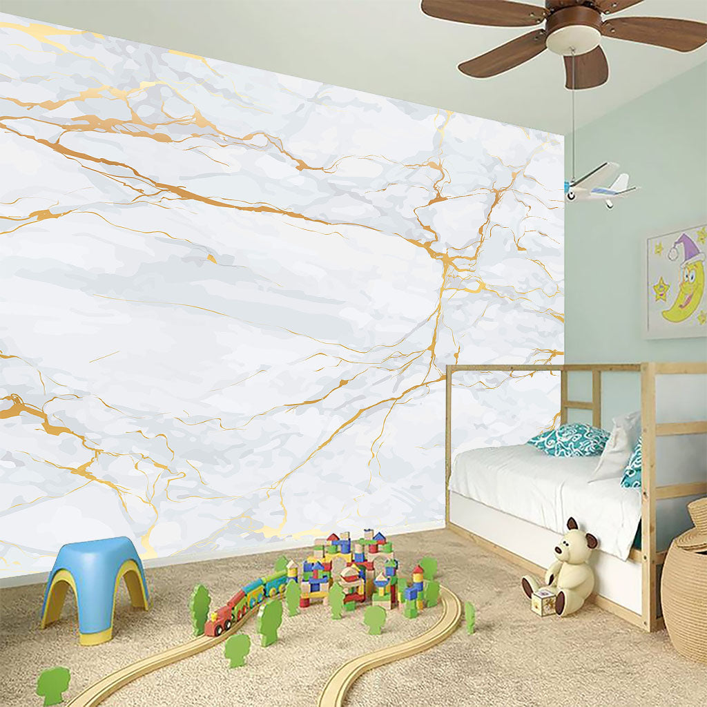 White Gold Scratch Marble Print Wall Sticker