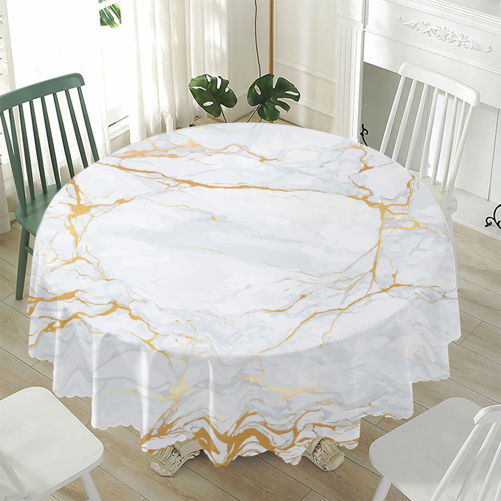 White Gold Scratch Marble Print Waterproof Round Tablecloth