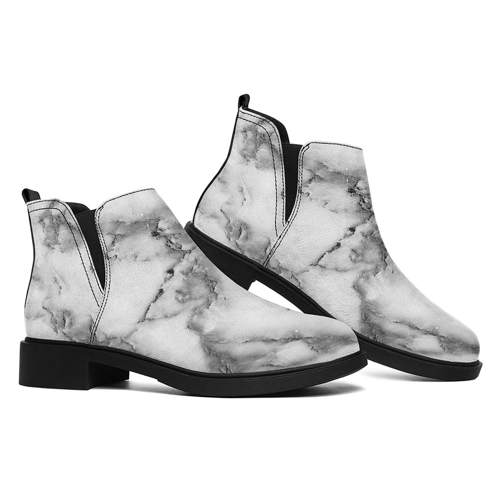 White Gray Marble Print Flat Ankle Boots