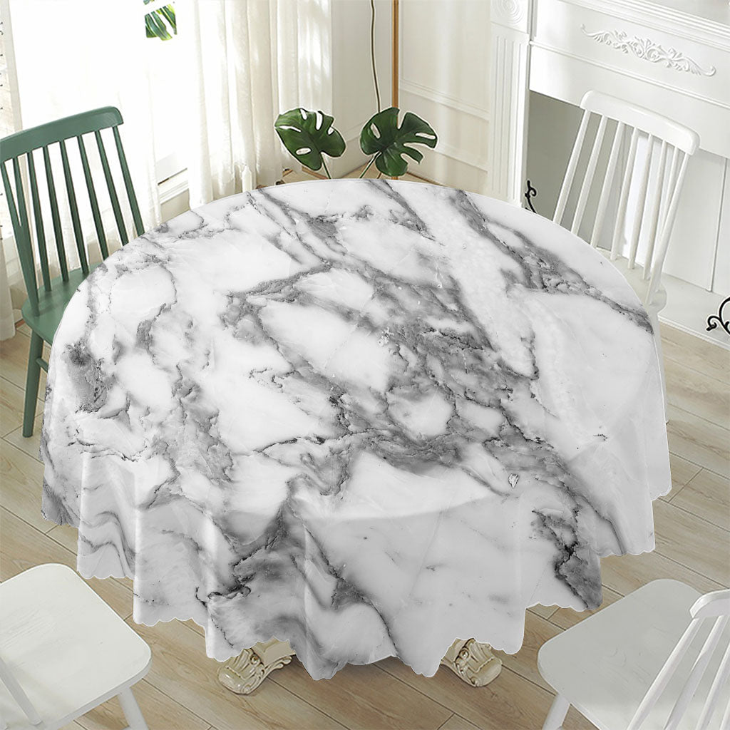 White Gray Marble Print Waterproof Round Tablecloth