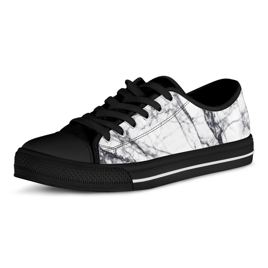 White Gray Scratch Marble Print Black Low Top Sneakers