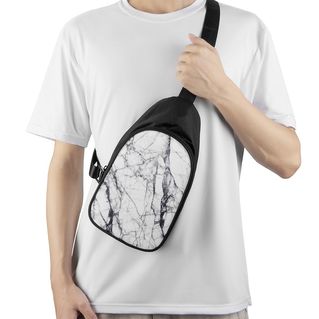 White Gray Scratch Marble Print Chest Bag
