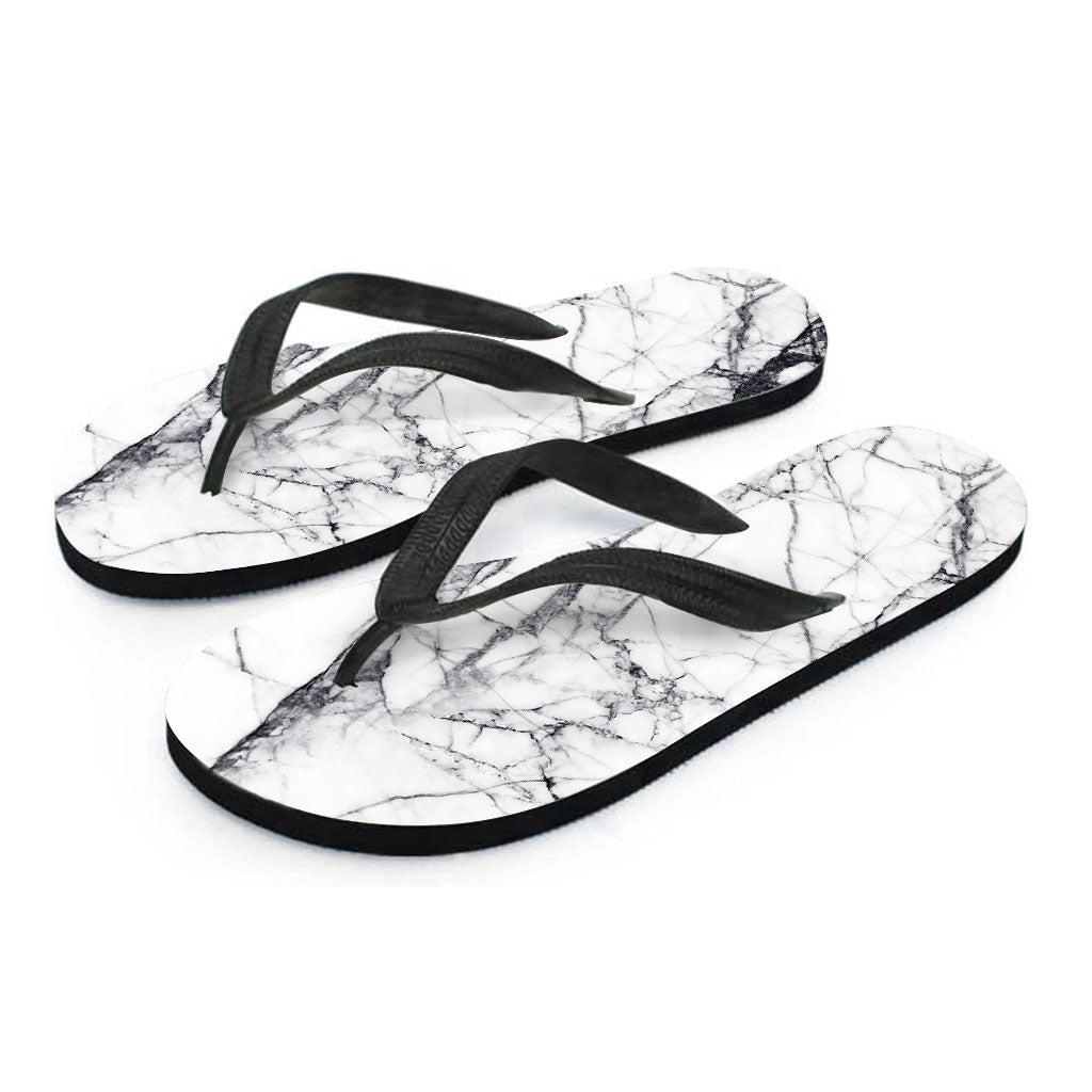 White Gray Scratch Marble Print Flip Flops