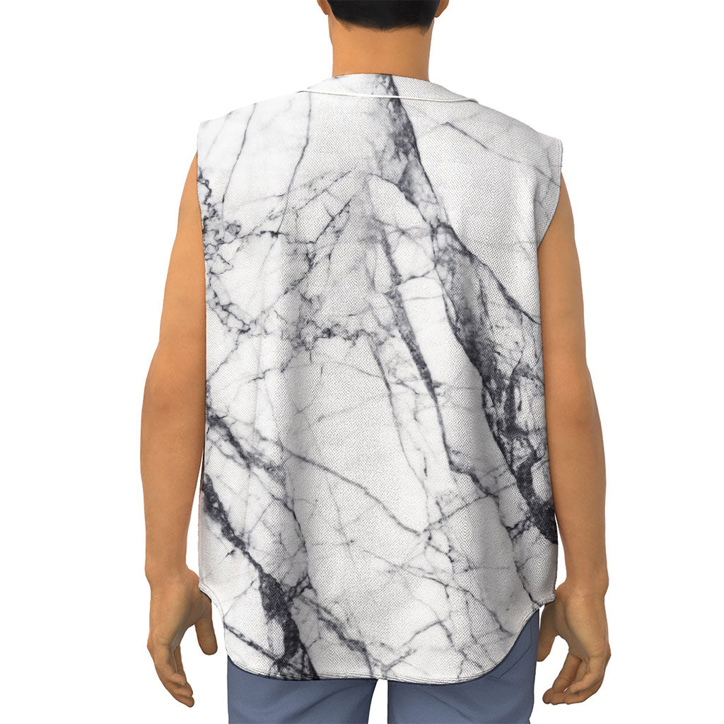 White Gray Scratch Marble Print Sleeveless Baseball Jersey