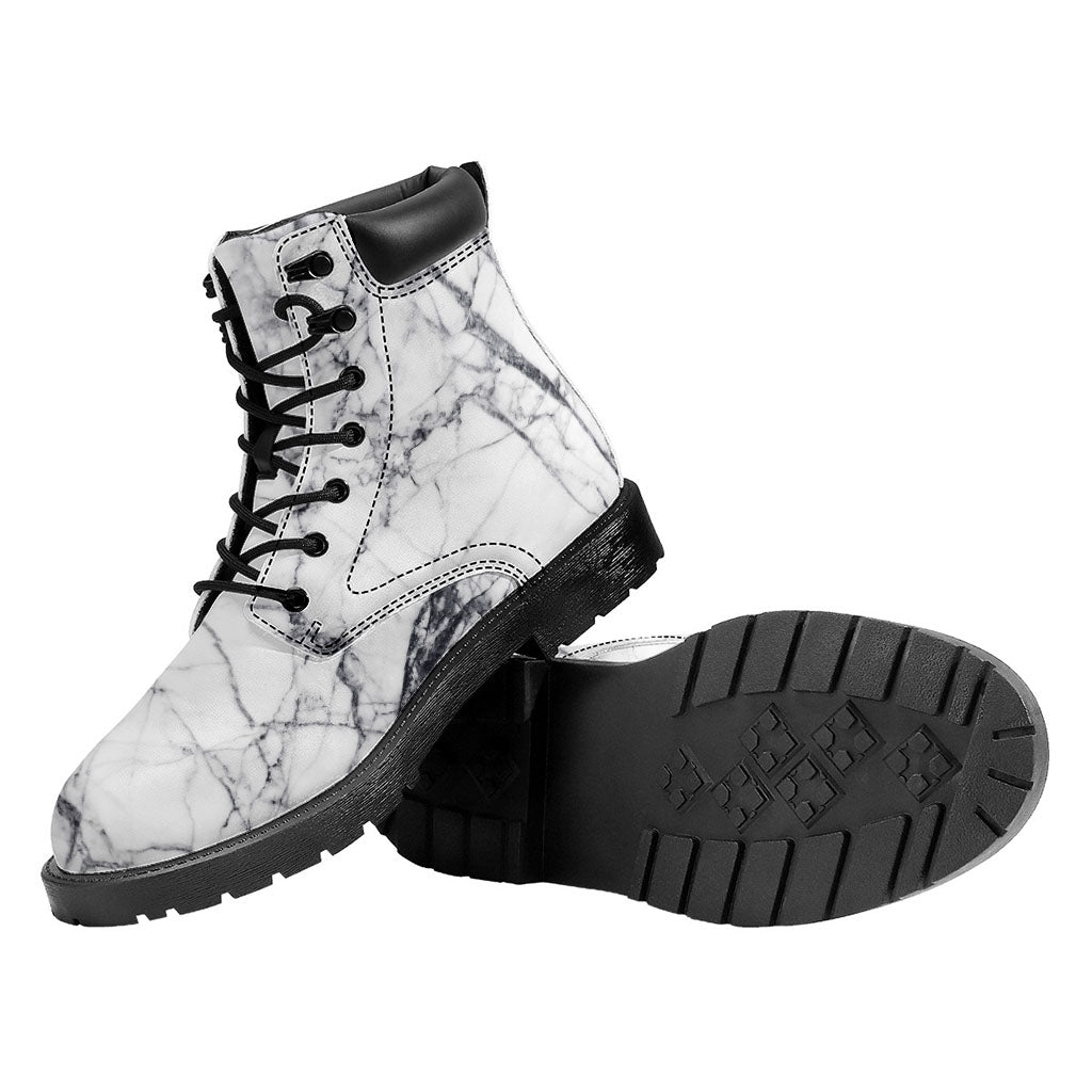 White Gray Scratch Marble Print Work Boots