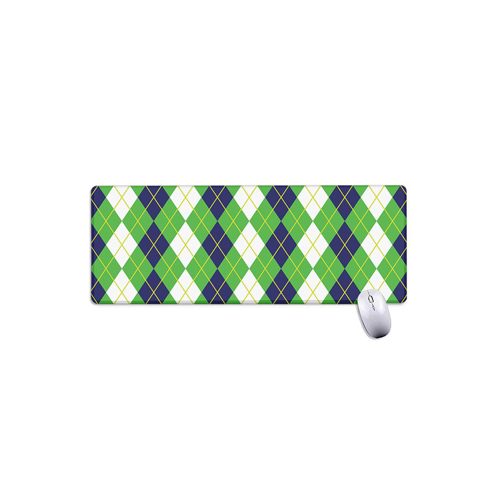 White Green And Navy Argyle Print Extended Mouse Pad