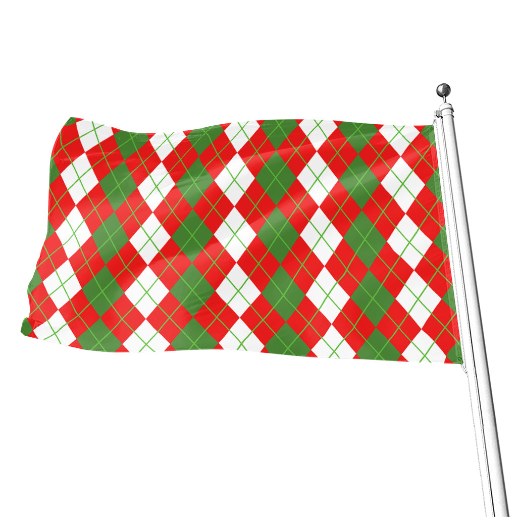 White Green And Red Argyle Pattern Print Flag