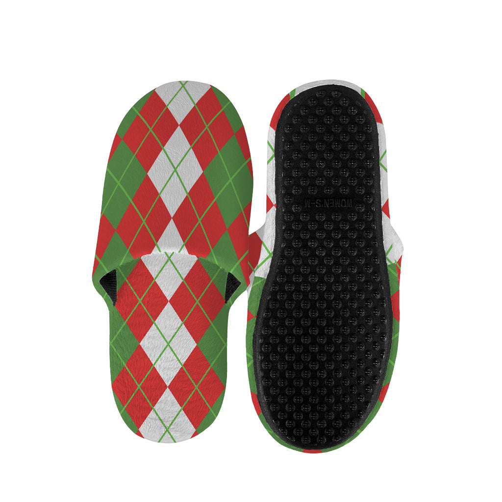 White Green And Red Argyle Pattern Print Slippers