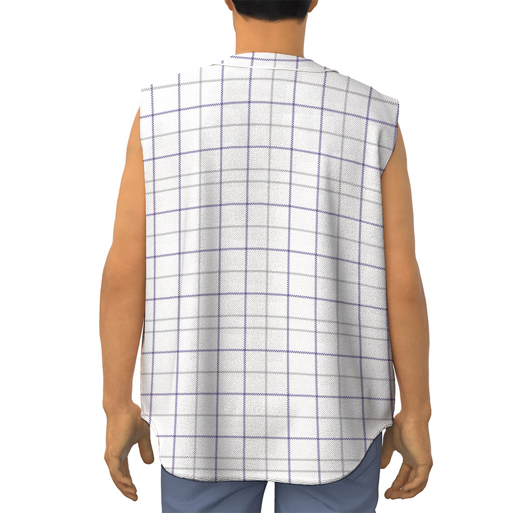White Grey And Purple Tattersall Print Sleeveless Baseball Jersey