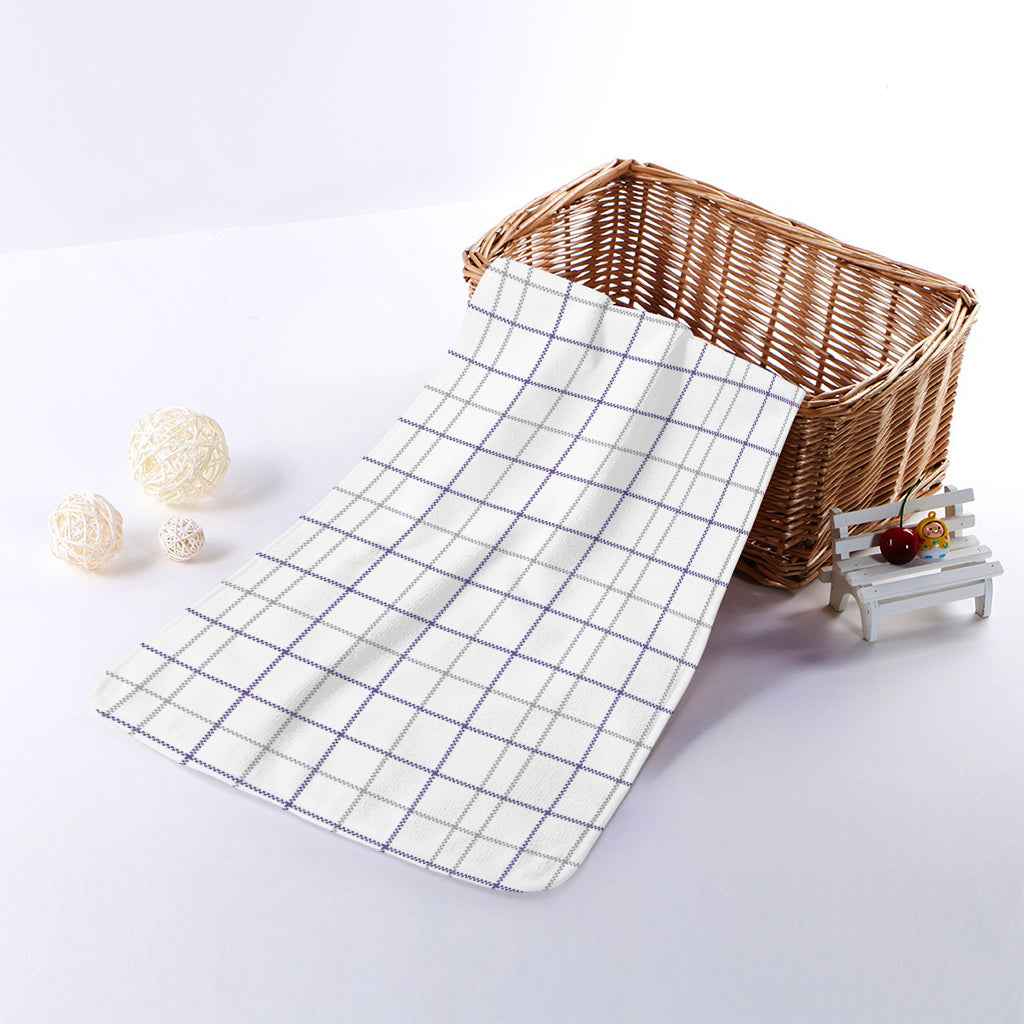 White Grey And Purple Tattersall Print Towel