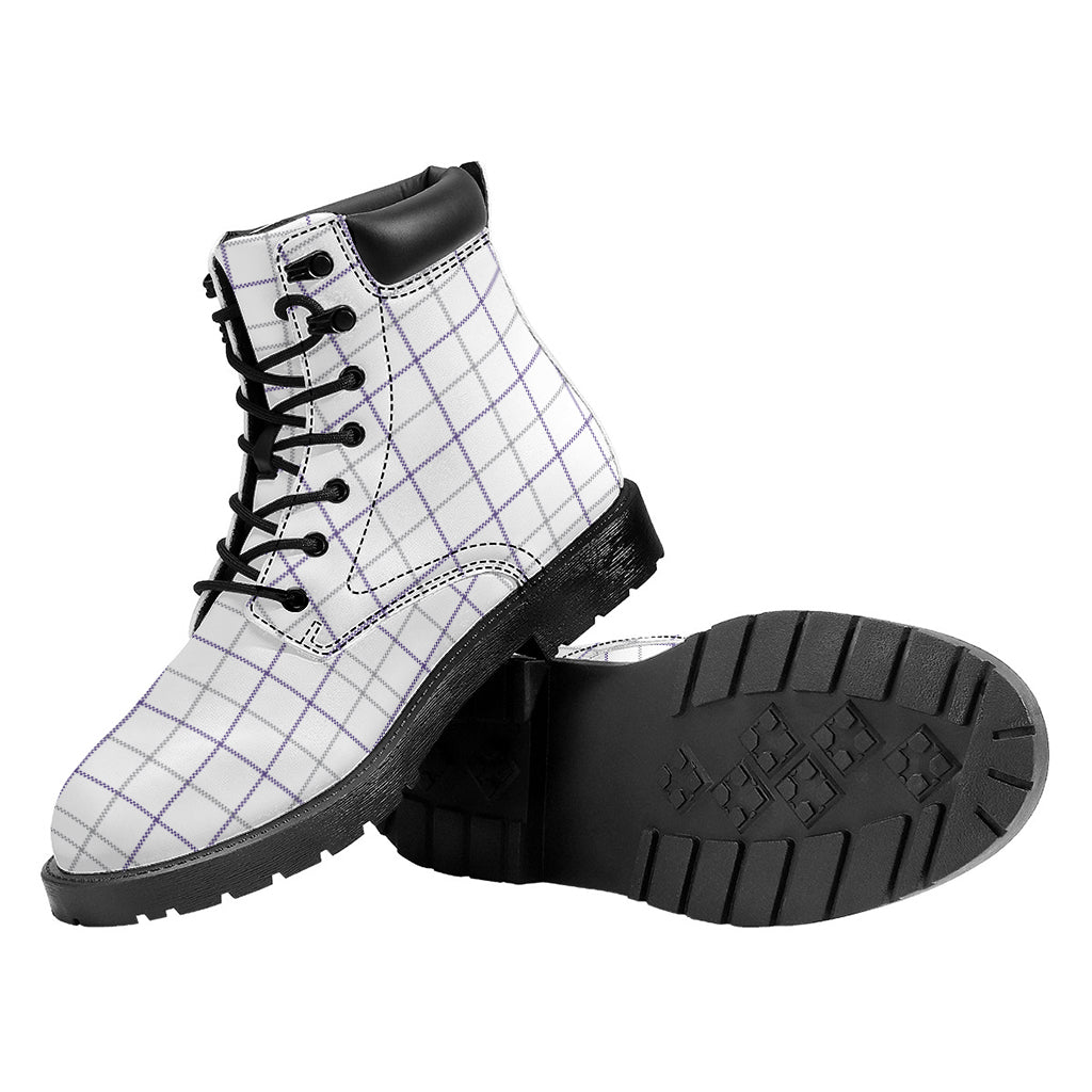 White Grey And Purple Tattersall Print Work Boots