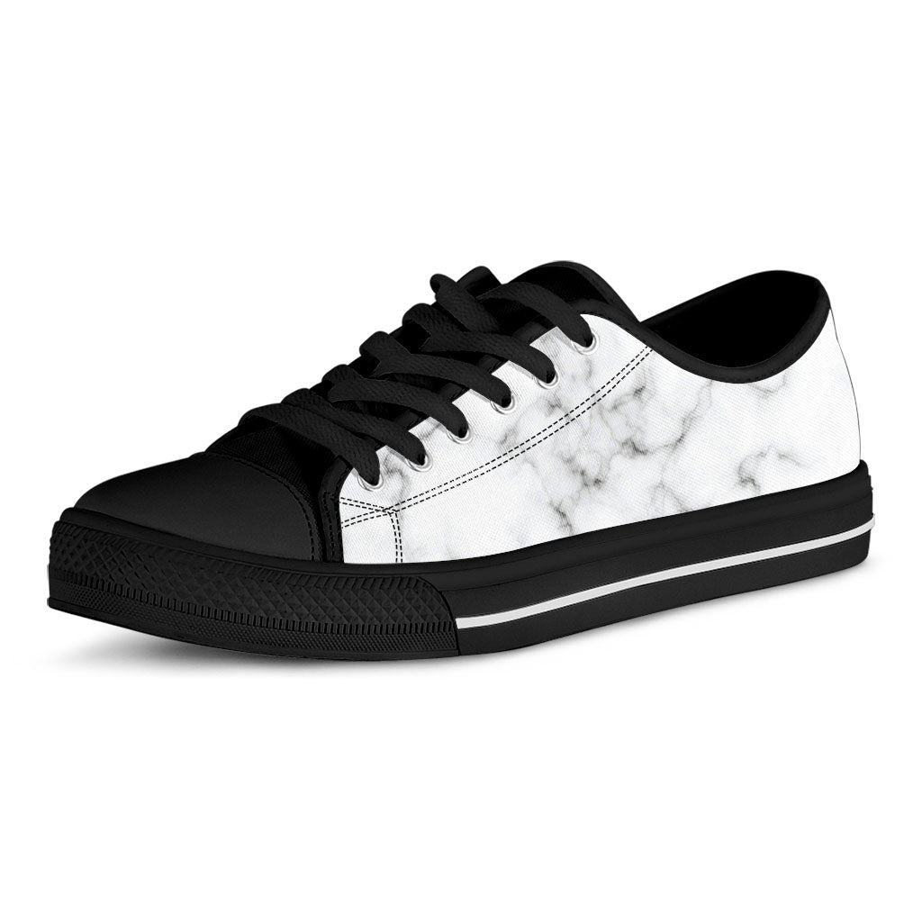 White Grey Smoke Marble Print Black Low Top Sneakers