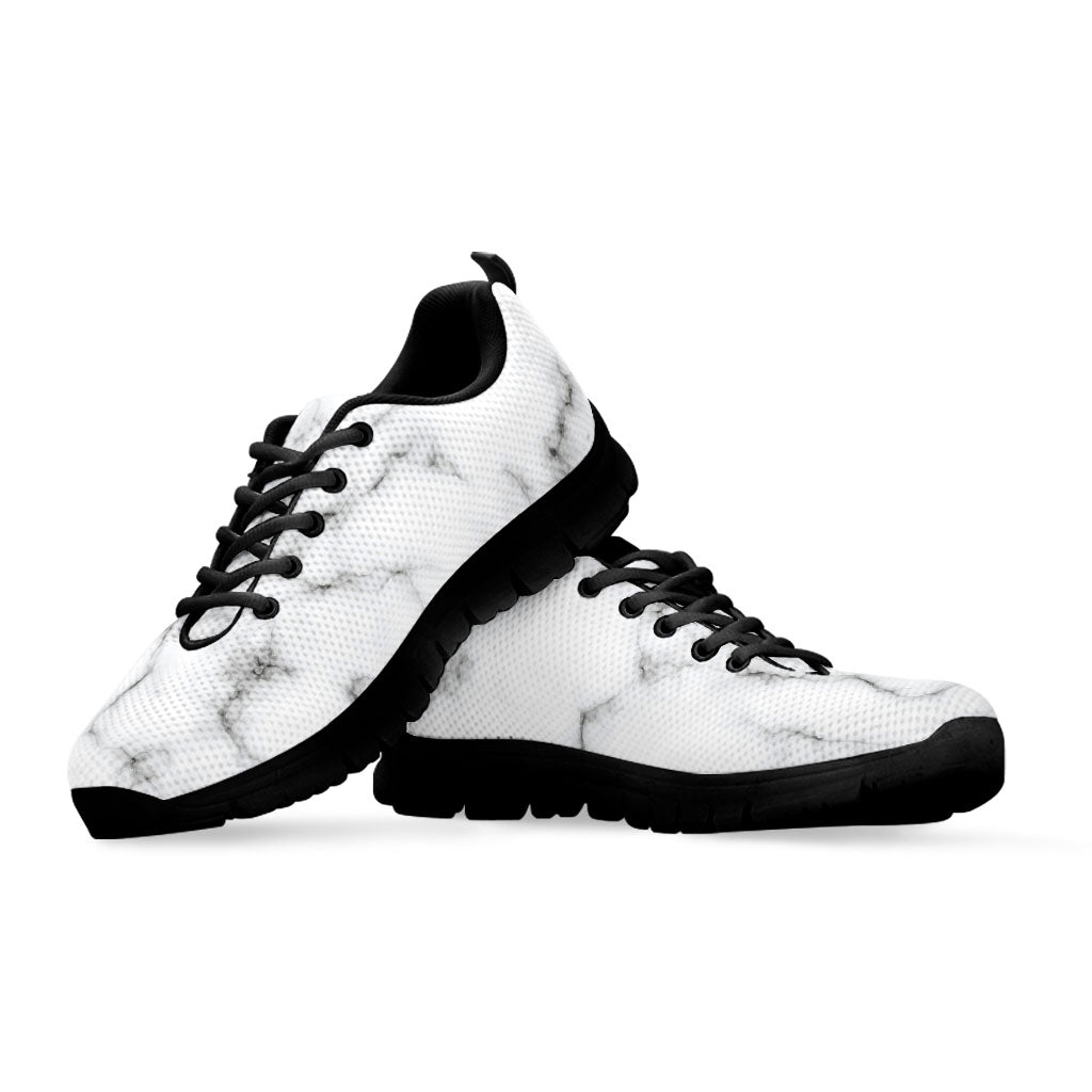 White Grey Smoke Marble Print Black Running Shoes