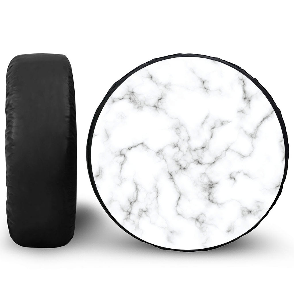 White Grey Smoke Marble Print Leather Spare Tire Cover