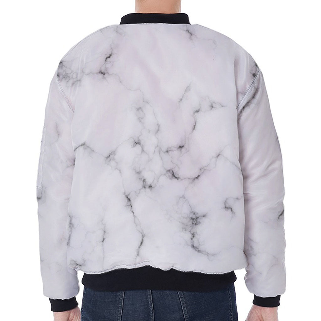 White Grey Smoke Marble Print Zip Sleeve Bomber Jacket