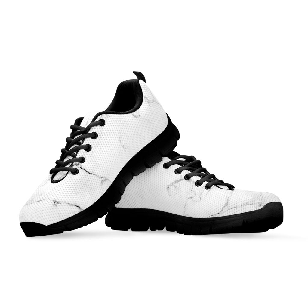 White Grunge Marble Print Black Running Shoes