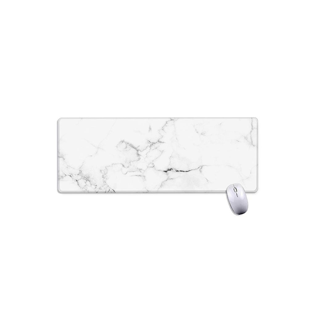 White Grunge Marble Print Extended Mouse Pad