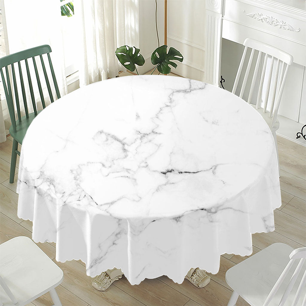 White Grunge Marble Print Waterproof Round Tablecloth