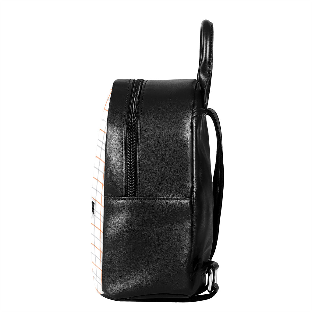 White Halloween Tattersall Pattern Print Leather Backpack