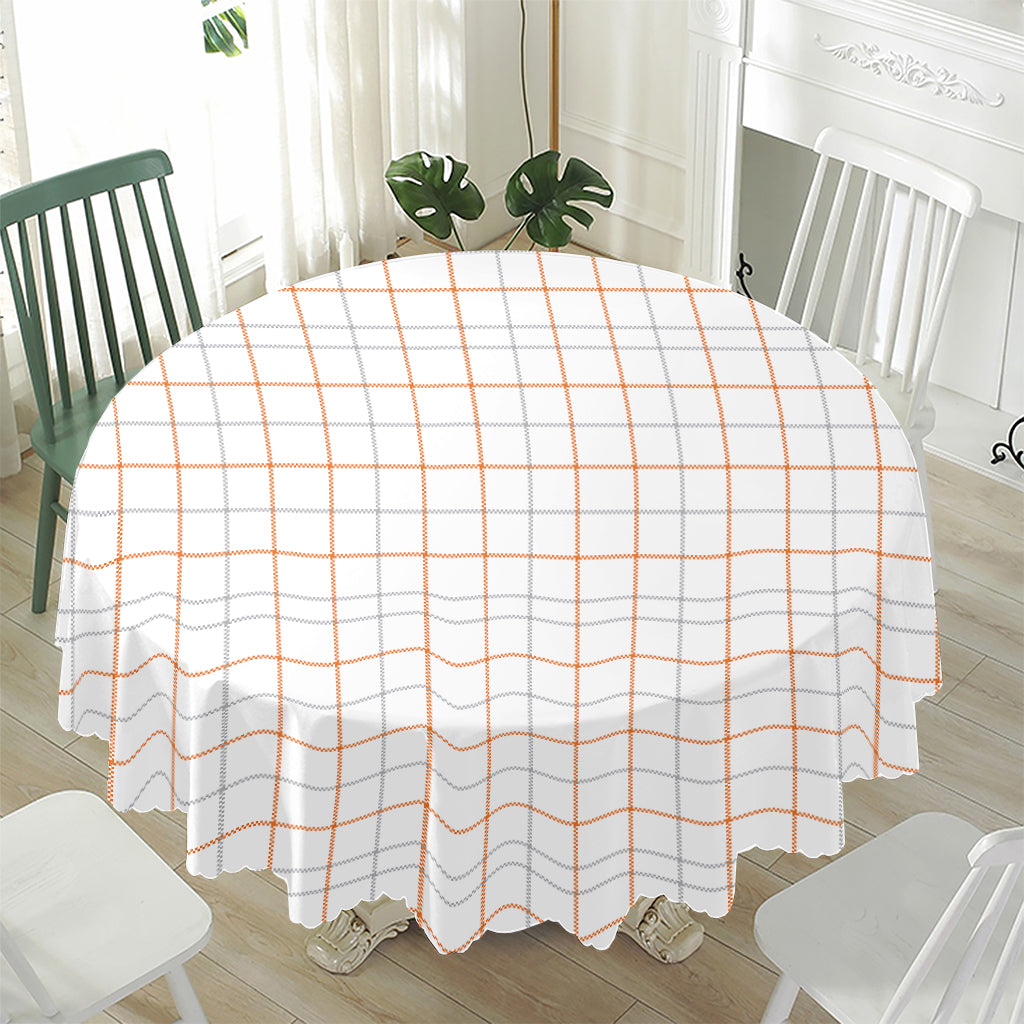 White Halloween Tattersall Pattern Print Waterproof Round Tablecloth