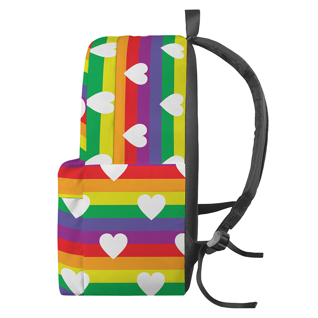 White Heart On LGBT Pride Striped Print Backpack
