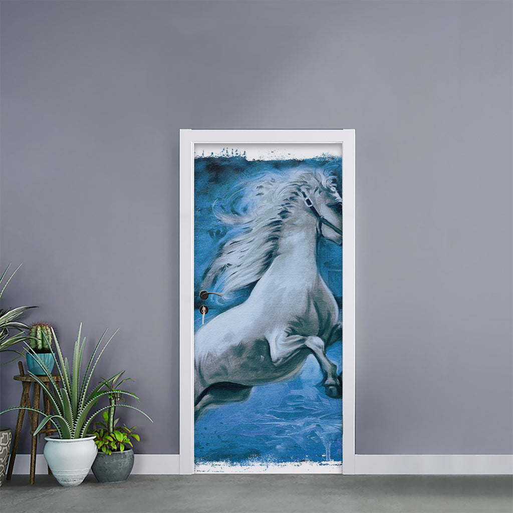 White Horse Painting Print Door Sticker