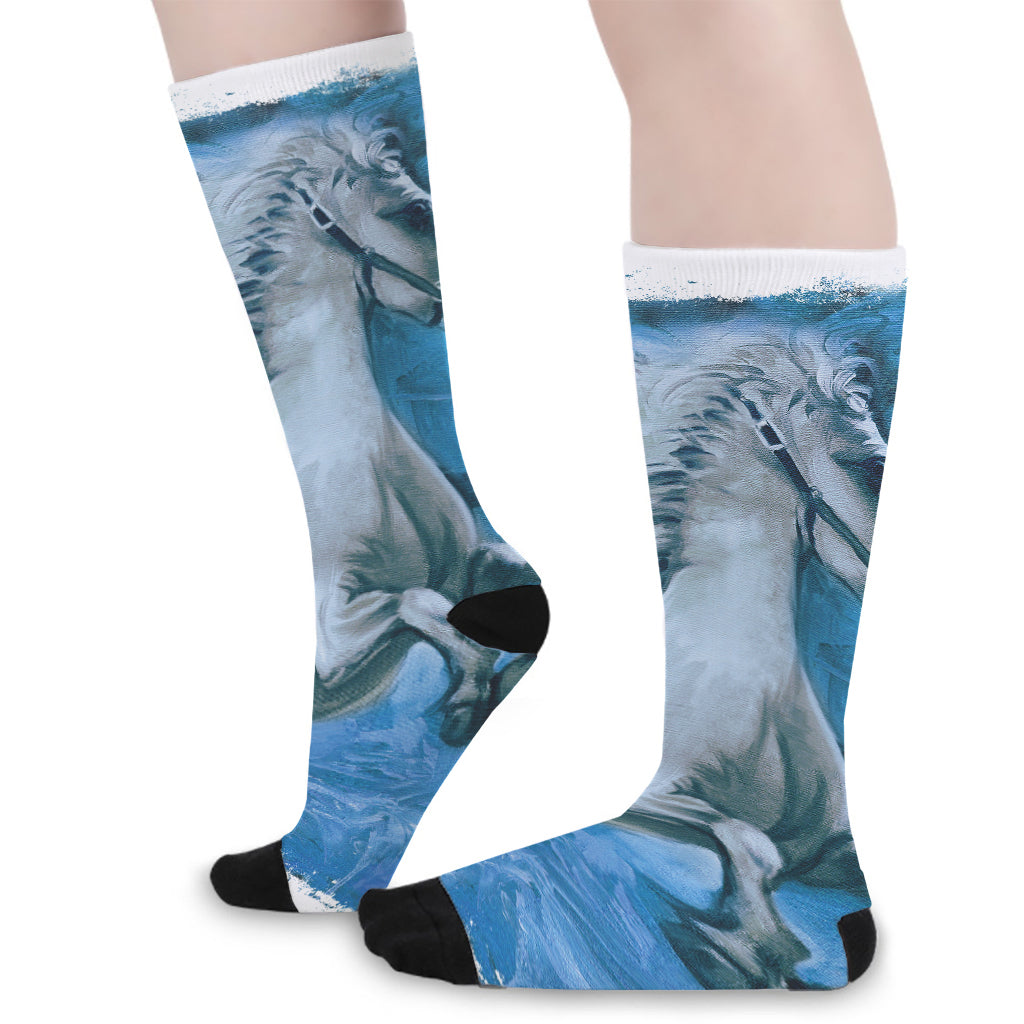 White Horse Painting Print Long Socks