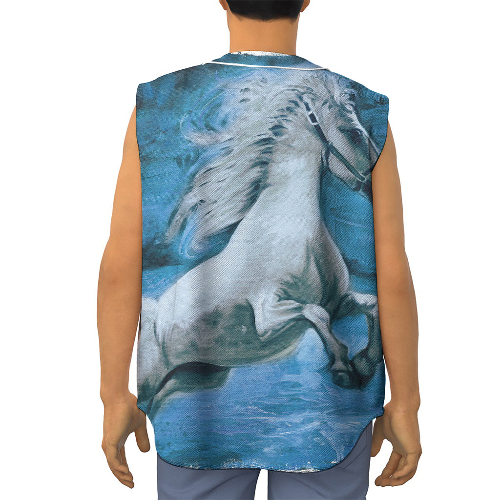 White Horse Painting Print Sleeveless Baseball Jersey