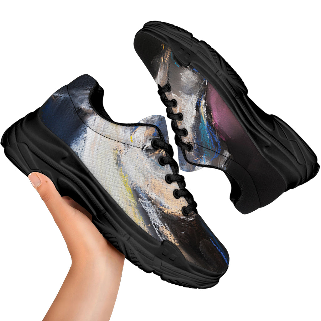 White Horse Portrait Print Black Chunky Shoes