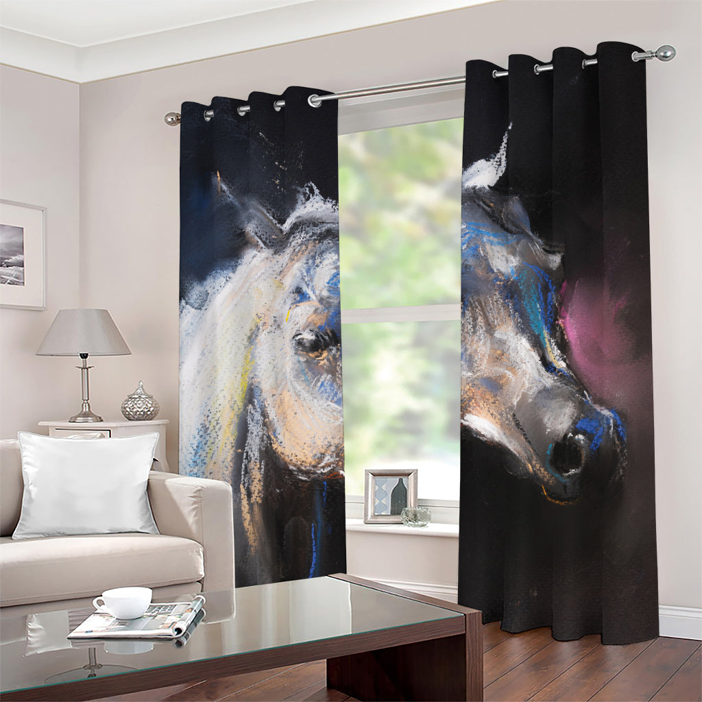 White Horse Portrait Print Grommet Curtains