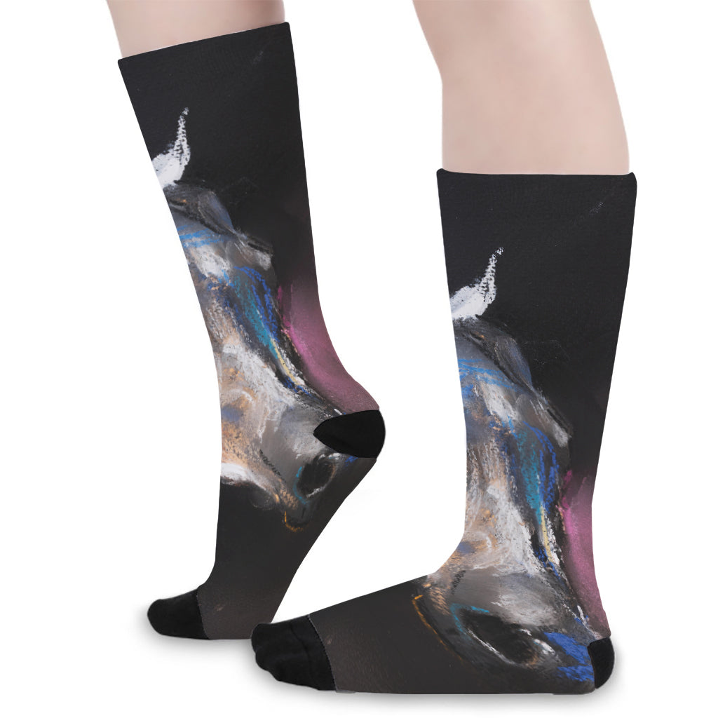 White Horse Portrait Print Long Socks