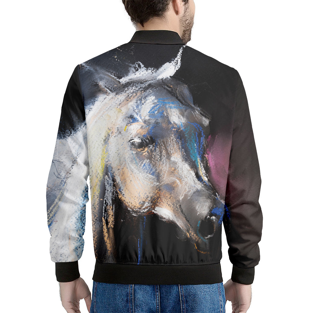 White Horse Portrait Print Men's Bomber Jacket
