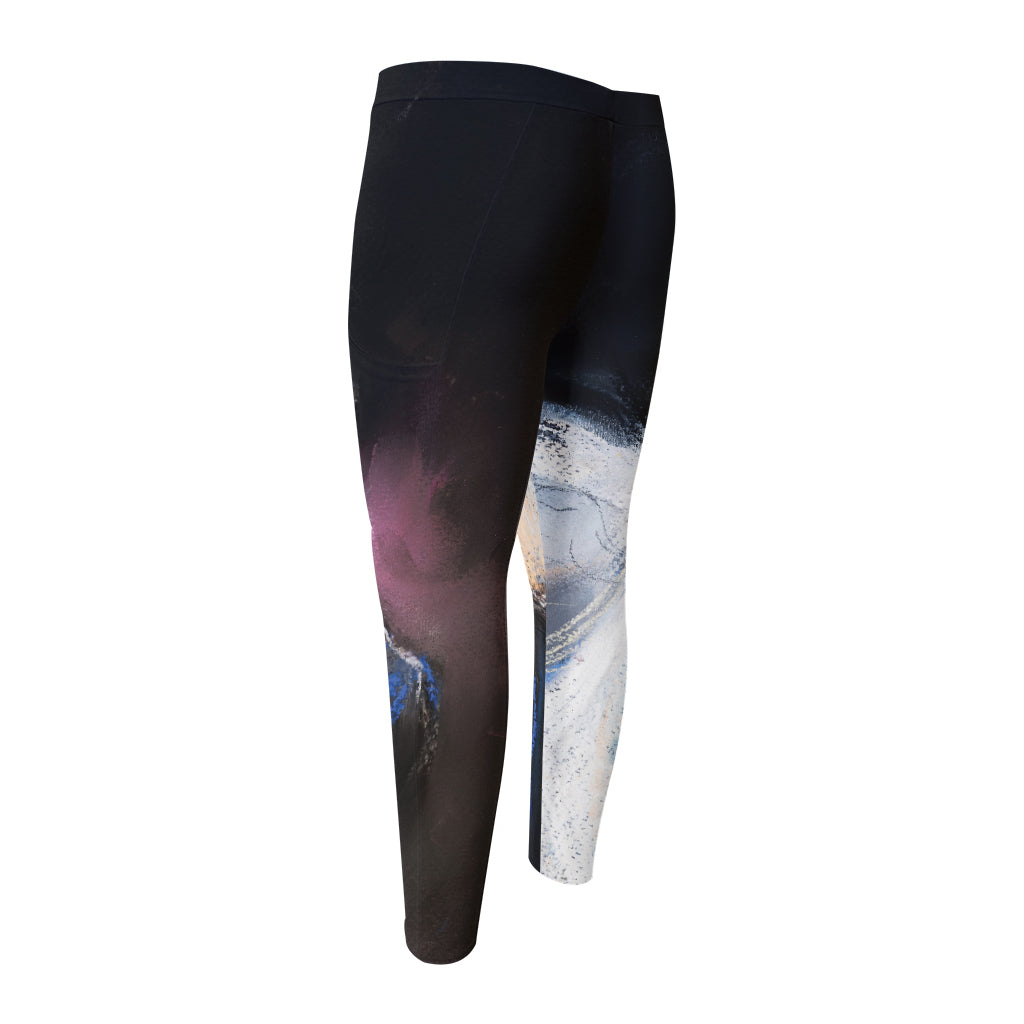 White Horse Portrait Print Men's Compression Pants