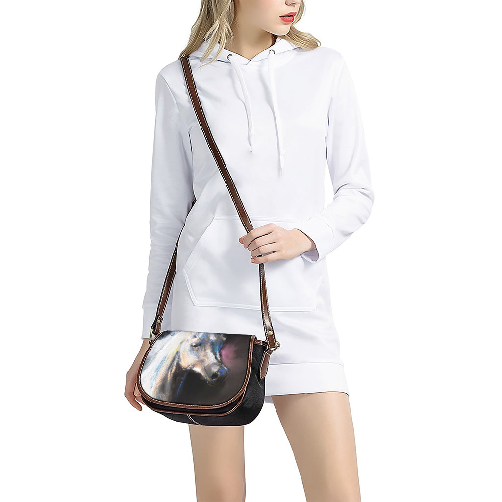 White Horse Portrait Print Saddle Bag