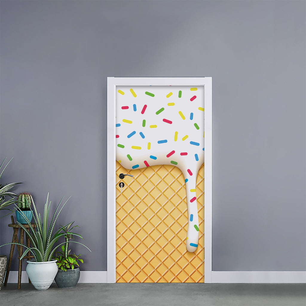 White Ice Cream Melted Print Door Sticker
