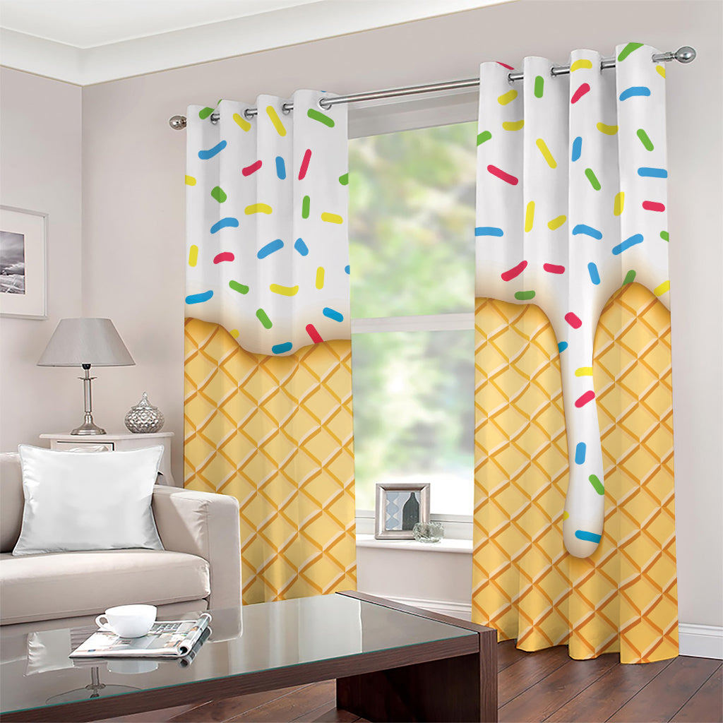 White Ice Cream Melted Print Grommet Curtains