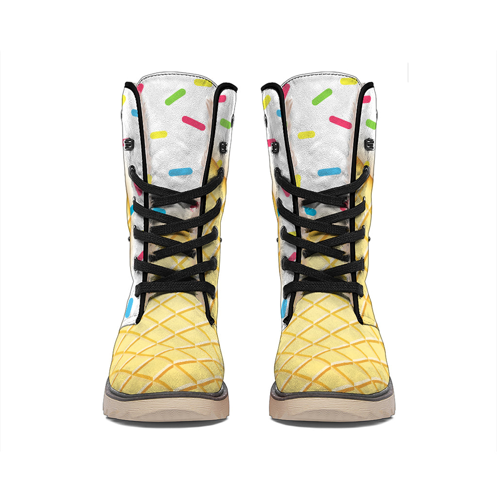 White Ice Cream Melted Print Winter Boots