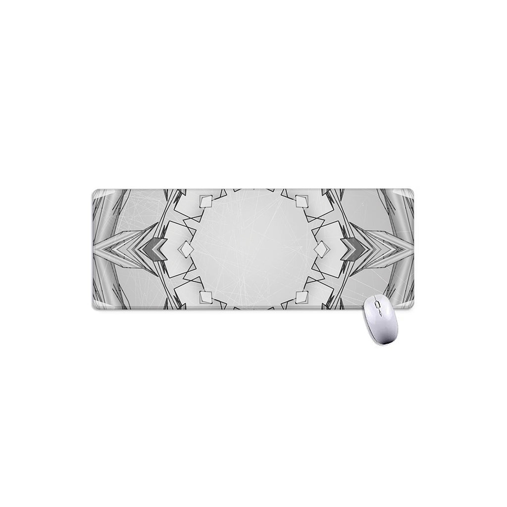 White Kaleidoscope Print Extended Mouse Pad